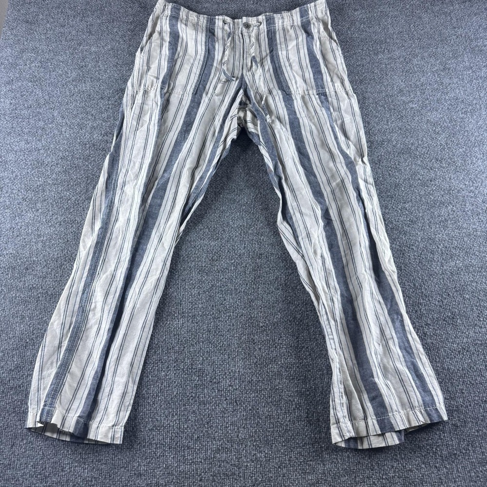 Gap Pants Womens 12R Beige Blue Linen Striped Straight Leg Chino Coastal Beachy